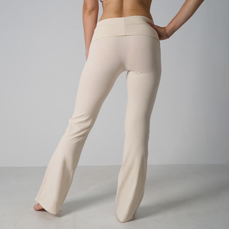 Pantalon 001 à ourlet roulé, en coton et élasthanne respirant et doux pour la peau, coupe évasée, taille haute, éco-responsable, idéal pour le yoga et les femmes._voghion.com