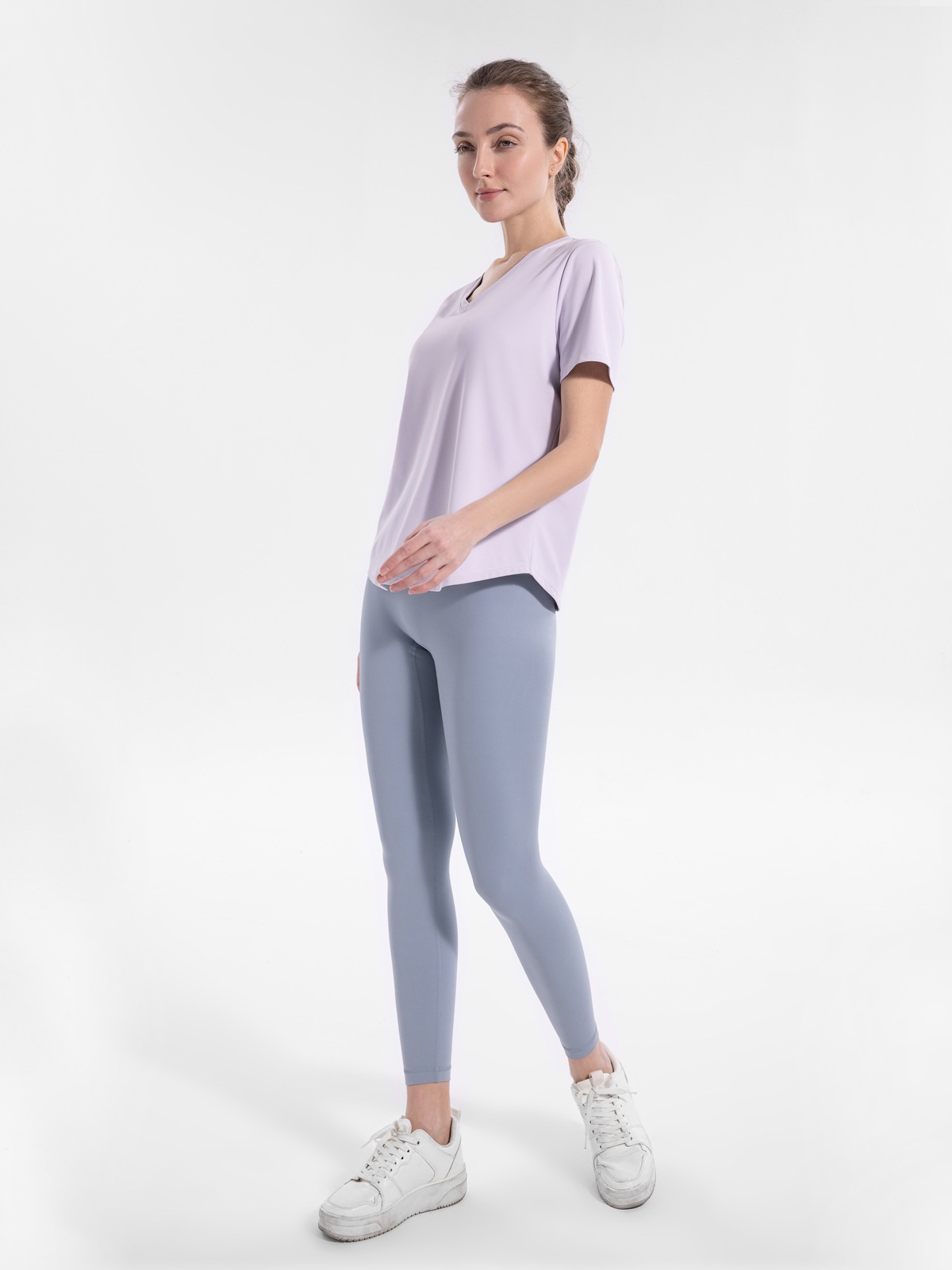 001 Maglietta da yoga con scollo a V taglie forti, a maniche corte, per donna, abbigliamento fitness, primavera estate, maglietta sportiva, corsa all'aperto_voghion.com