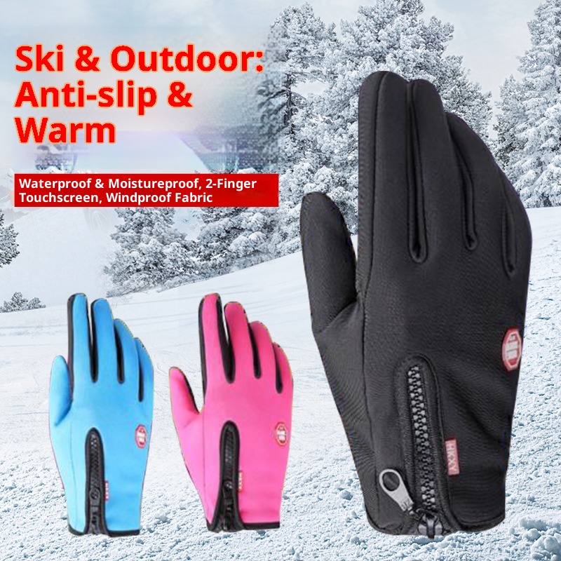 ActiveGo Autumn Winter Touch Screen Riding Men Women Fleece Outdoor Skiing Warm Waterproof Zipper Gloves_voghion.com