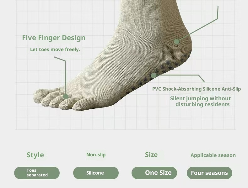 Chaussettes de yoga et de sport antidérapantes à cinq orteils, mi-mollet, pour le Pilates au sol, automne-hiver, avec séparation des orteils, style Zhuji, à clipser._voghion.com