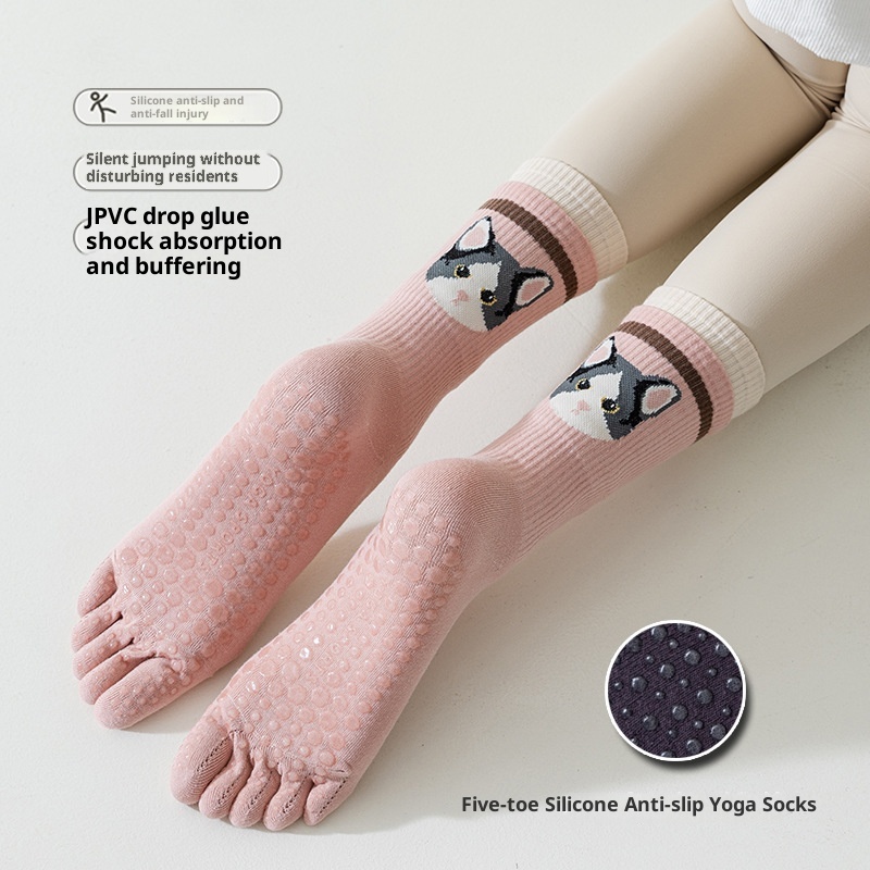 001 Kadınlar İçin Yoga Beş Parmaklı Sevimli Orta Baldır Fitness Dans Öğrencisi Silikon Kaymaz Nefes Alabilir Çoraplar_voghion.com