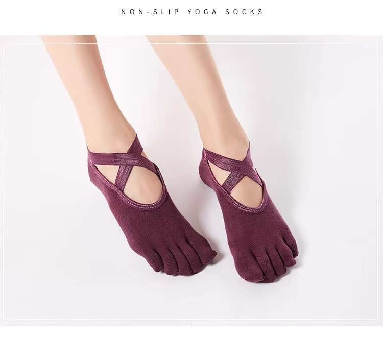 001 Großhandel Neue Zehenkreuzsocken für Damen, rutschfest, Sport, Yoga, einfarbig, offene Rückseite, Fünf-Zehen-Socken_voghion.com