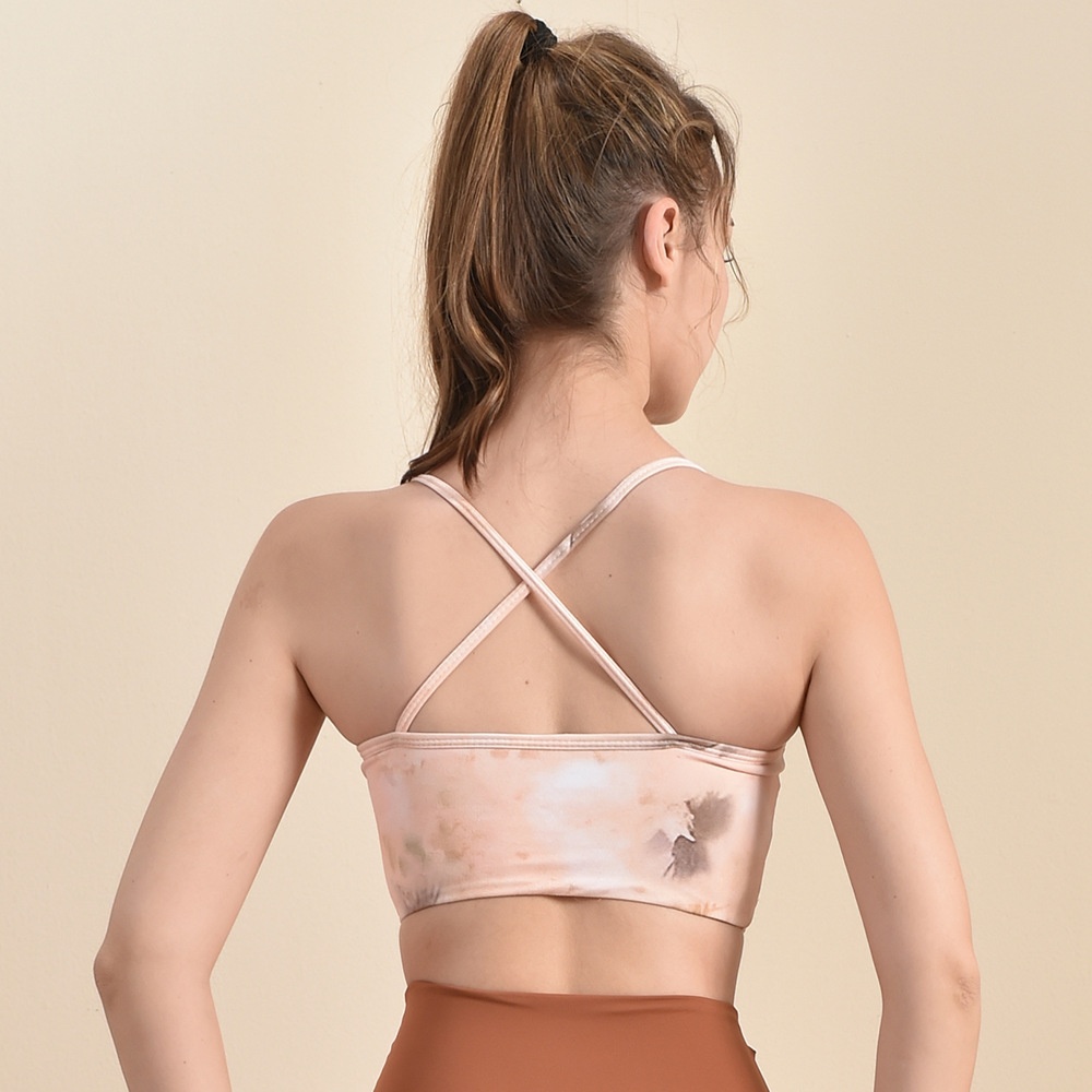 001 New Yoga Wear Fashion National Style Printed Fixed Chest Pad Sports Bra Front Tie Flower Thin Strap Fitness Vest For_voghion.com