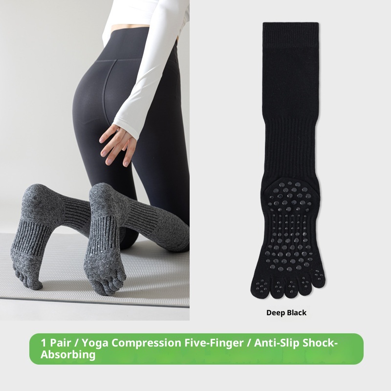 Chaussettes de yoga Five Fingers pour femmes, chaussettes de sport tubulaires longues, compression antidérapantes, idéales pour le fitness et le Pilates._voghion.com