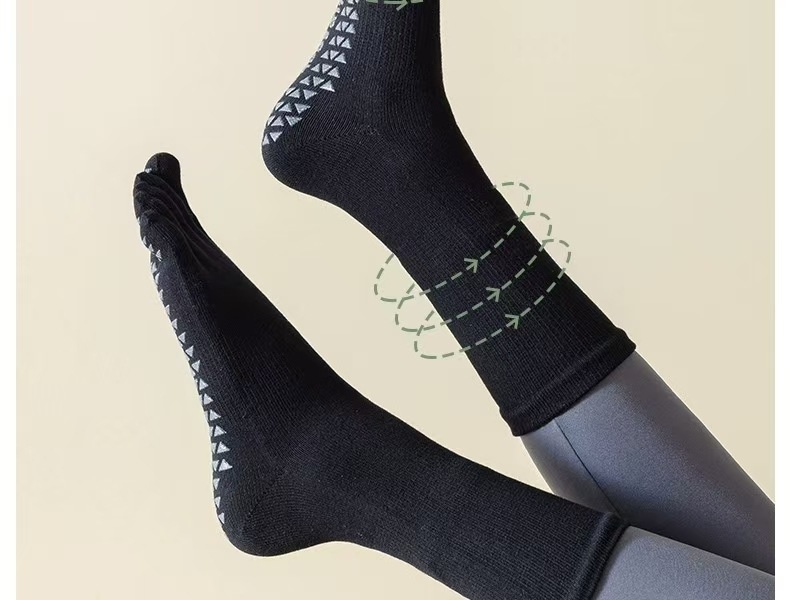 Chaussettes de yoga et de sport antidérapantes à cinq orteils, mi-mollet, pour le Pilates au sol, automne-hiver, avec séparation des orteils, style Zhuji, à clipser._voghion.com