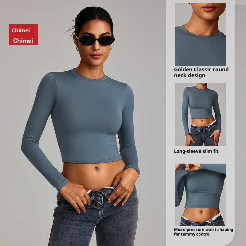 T-shirt moulant femme 001, séchage rapide, manches longues, idéal pour le yoga, le pilates, la course à pied et le fitness (réf. 8743)_voghion.com