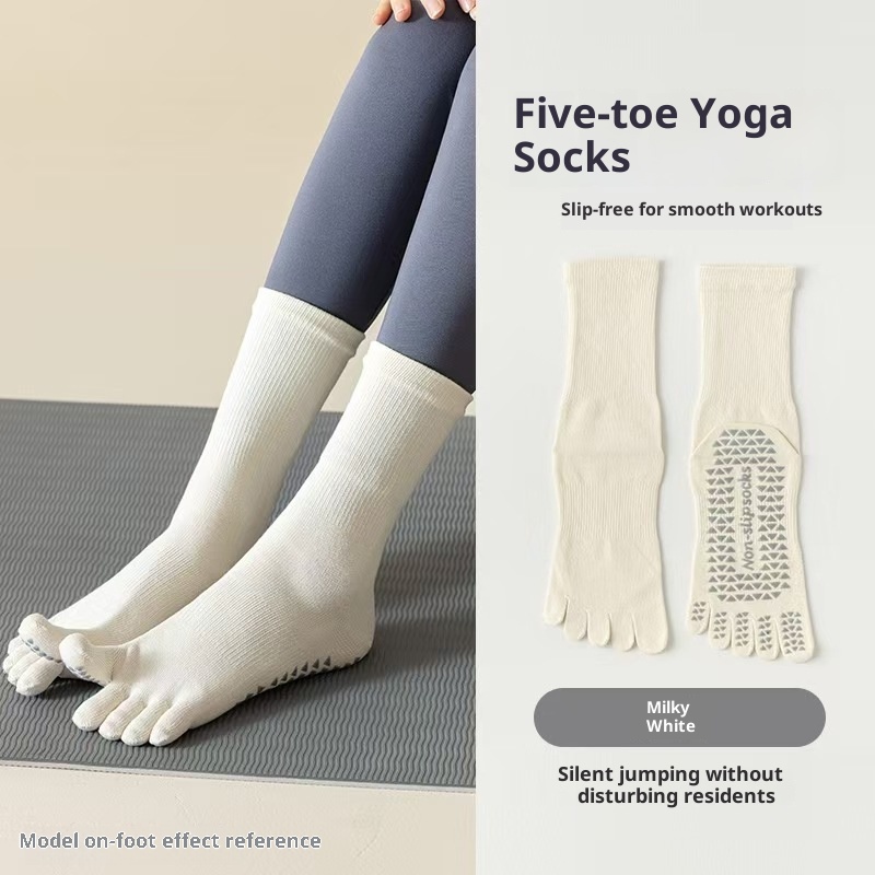 Chaussettes de yoga et de sport antidérapantes à cinq orteils, mi-mollet, pour le Pilates au sol, automne-hiver, avec séparation des orteils, style Zhuji, à clipser._voghion.com