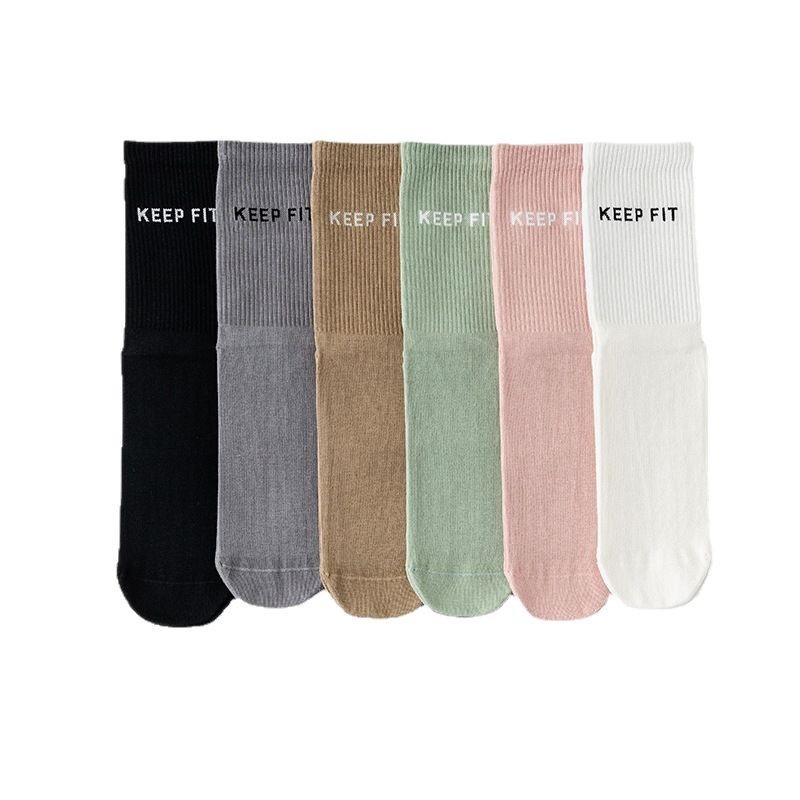 001 001 Yoga Non-Slip Professional Mid-Calf Pressure Pilates Fitness Dance Sports Anti-Pilling Cotton Socks Women_voghion.com