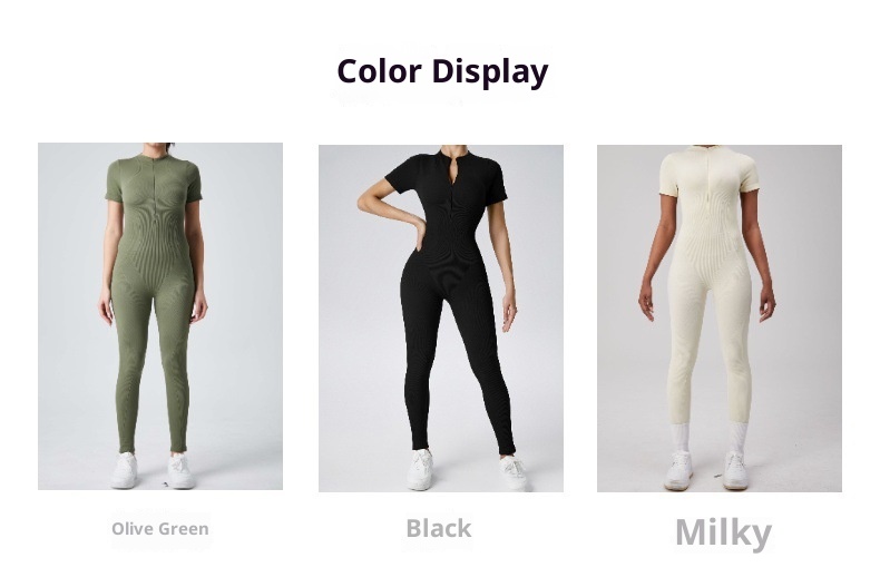 001 European And American Style Zipper One-Piece For Women, Cross-Border Running Sports Fitness Quick-Dry Breathable Shaping_voghion.com