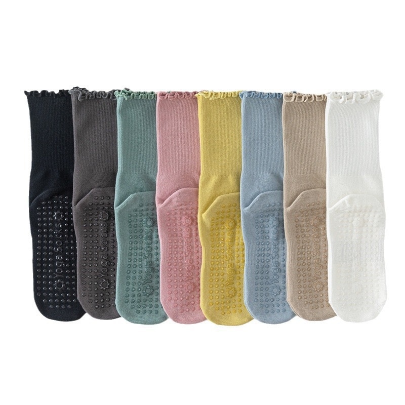 001 Spring Summer Yoga Mid-Calf Seamless Ruffled Edge Sports Non-Slip Running Pilates Thin Shock-Absorbing Fitness Socks_voghion.com