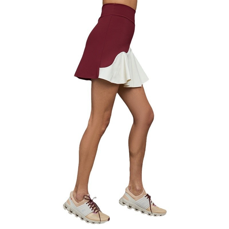 001 Najlepiej sprzedający się zestaw do jogi dla kobiet z bluzką w blokach kolorów i spódniczką do golfa i tenisa, oddychającą i antypoślizgową_voghion.com