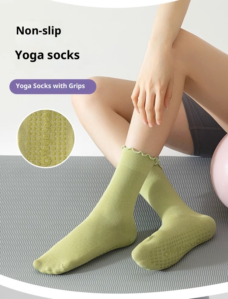 001 Spring Summer Yoga Mid-Calf Seamless Ruffled Edge Sports Non-Slip Running Pilates Thin Shock-Absorbing Fitness Socks_voghion.com