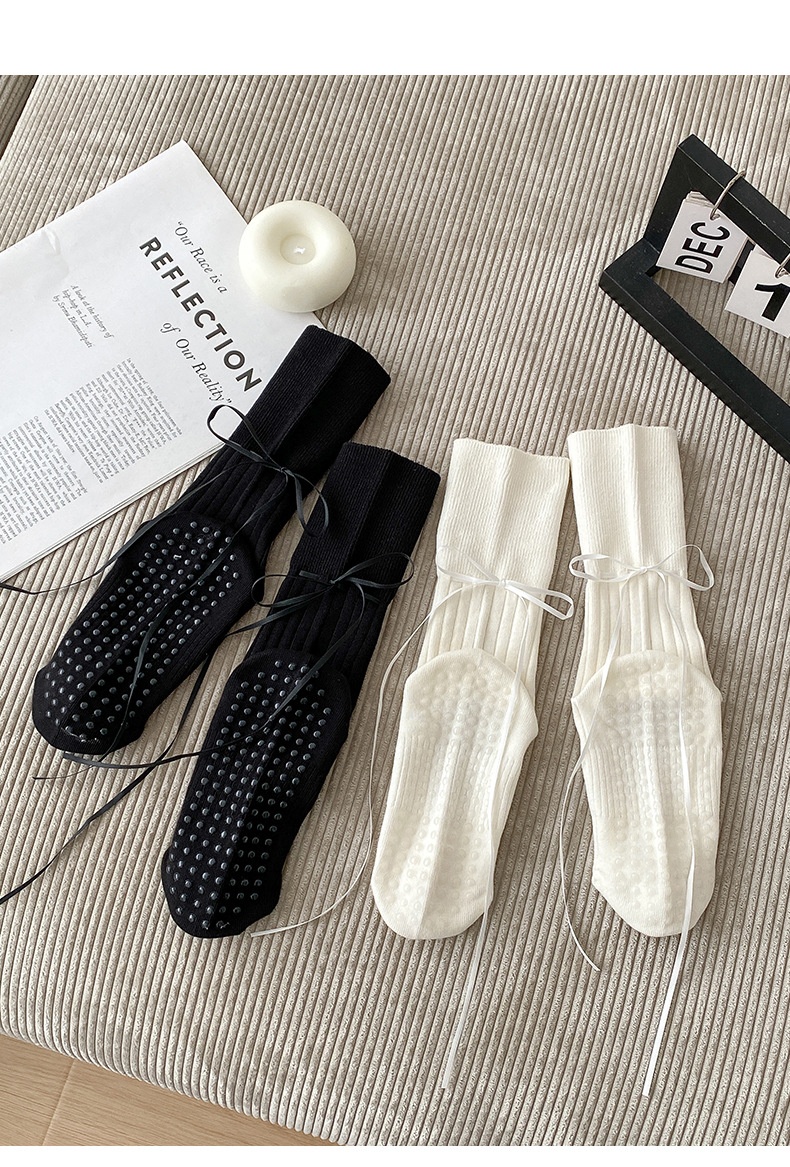 001 Video Album Parameters Yoga Ballet Pilates Special Socks Non-Slip Open Toe Miu Style Ribbon_voghion.com
