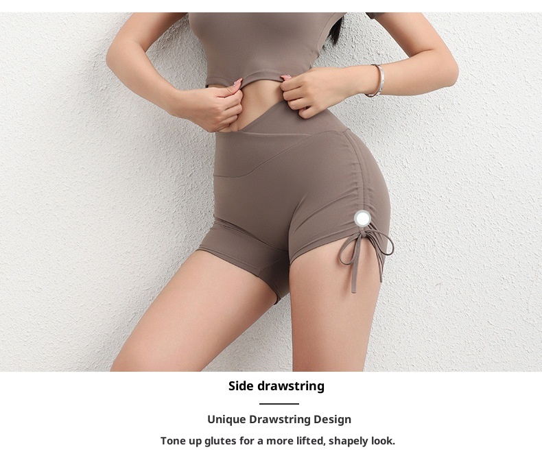 001 Cross-Border Peach Butt Tight Yoga Pants Tummy Control High Waist Drawstring Sports Fitness Daisy Three-Quarter Shorts_voghion.com