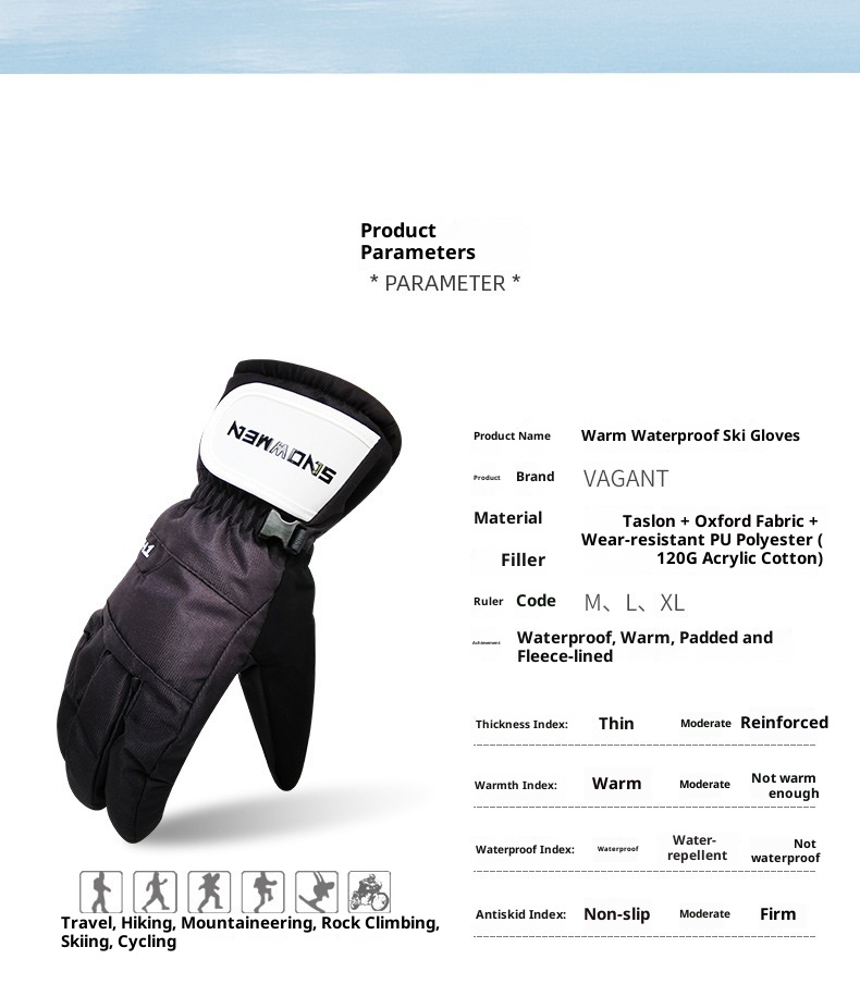 ActiveGo Dropshipping Ski Gloves For Men And Women, Thickened Windproof Cycling Outdoor Touchscreen Five-Finger Snowboarding_voghion.com