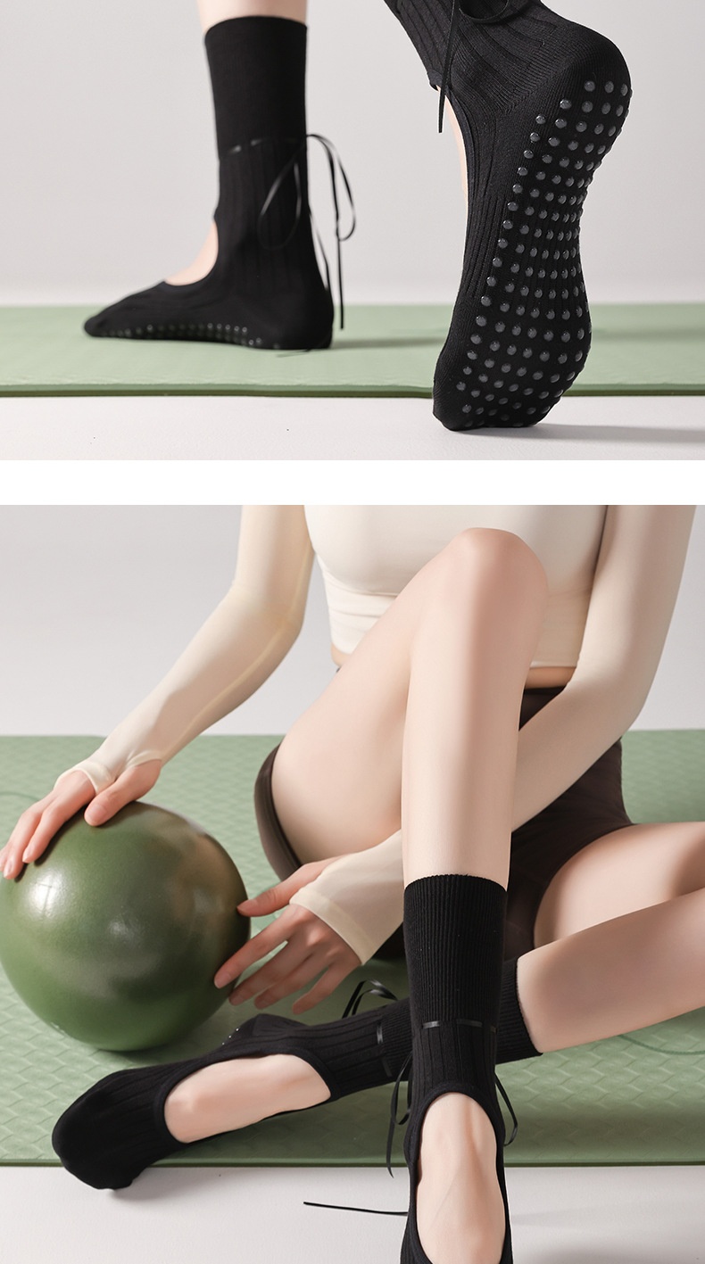 001 Video Album Parameters Yoga Ballet Pilates Special Socks Non-Slip Open Toe Miu Style Ribbon_voghion.com
