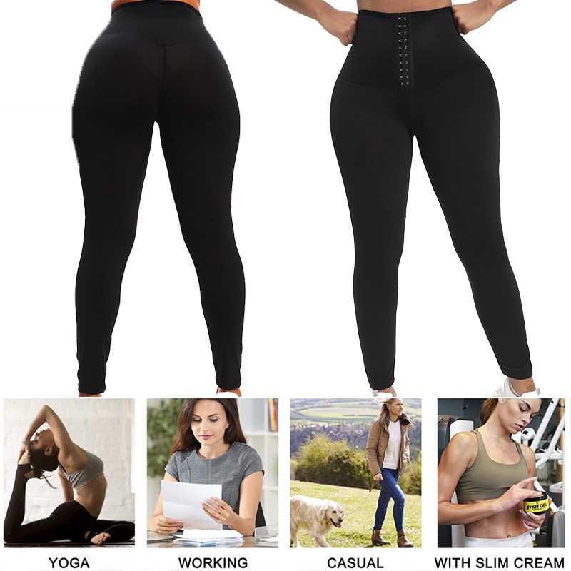 001 Neue, halbbeschichtete, figurformende Hose für Damen, Yogahose mit Saunaknöpfen, Jogginghose_voghion.com