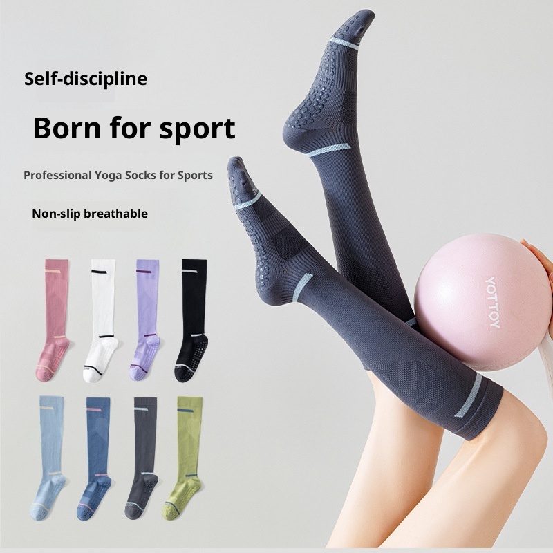 001 Yoga Women Non-Slip Professional Sports Calf Slimming Pilates Running Jump Rope Muscle Compression Socks_voghion.com
