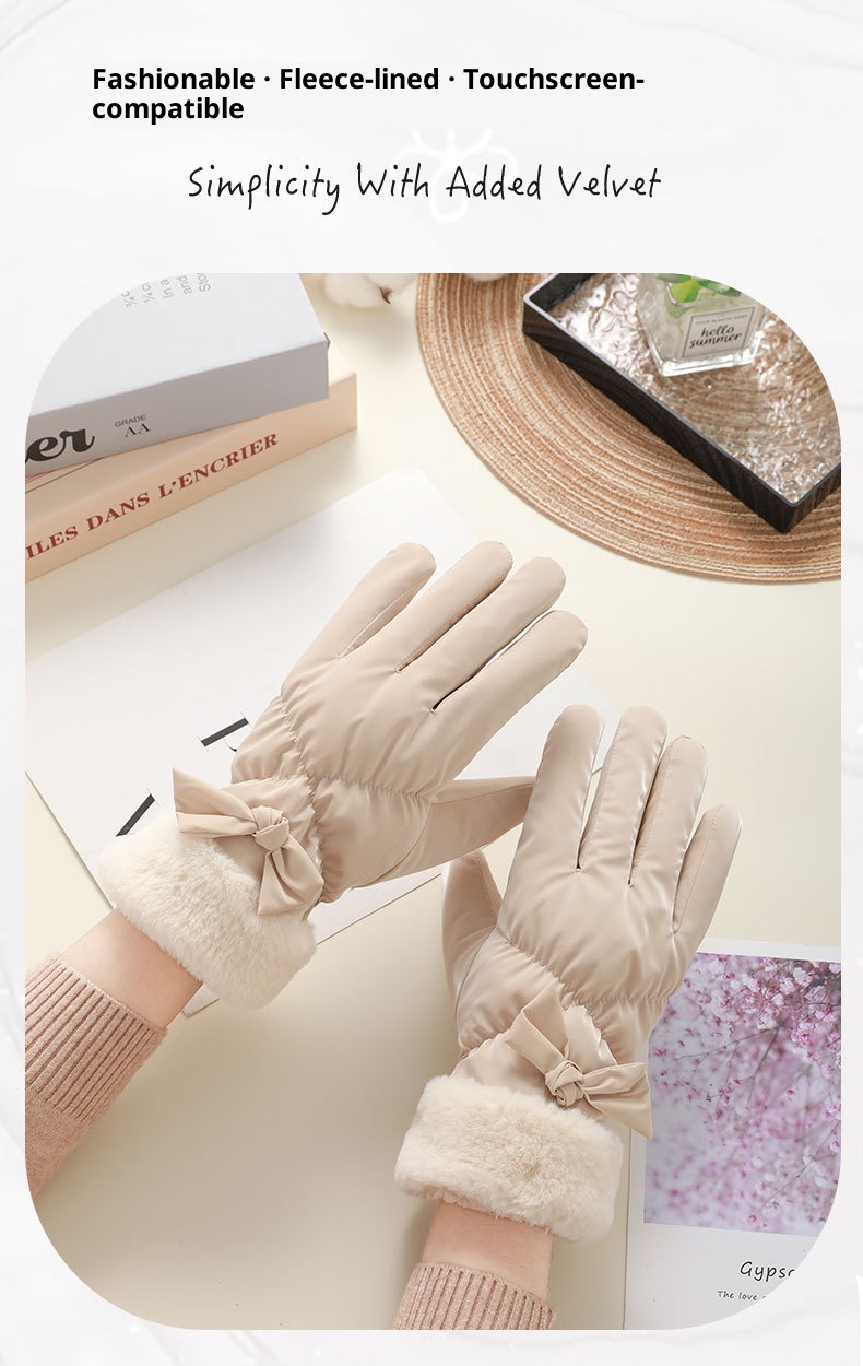 ActiveGo Winter Warm For Women Outdoor Cycling Fleece Lined Thickened Windproof Cold-Proof Touchscreen Cloud Velvet Bowknot Ski_voghion.com