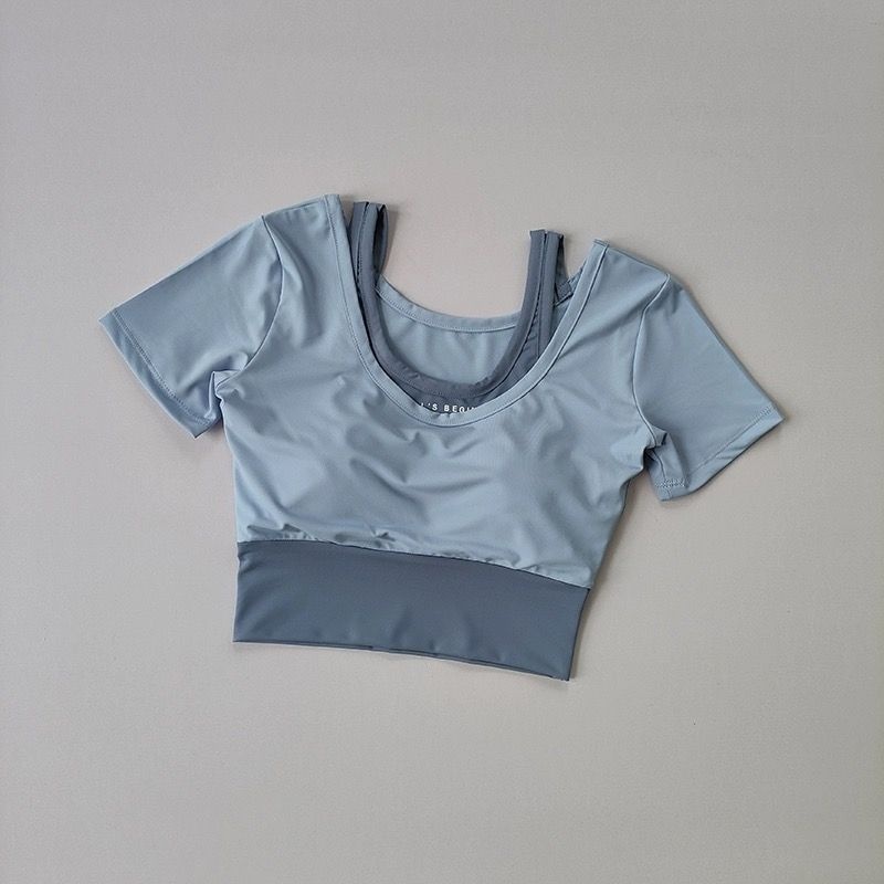 001 Pantaloncini sportivi da yoga a maniche corte con imbottitura sul petto, set da corsa traspirante per donna, estate, sottile_voghion.com