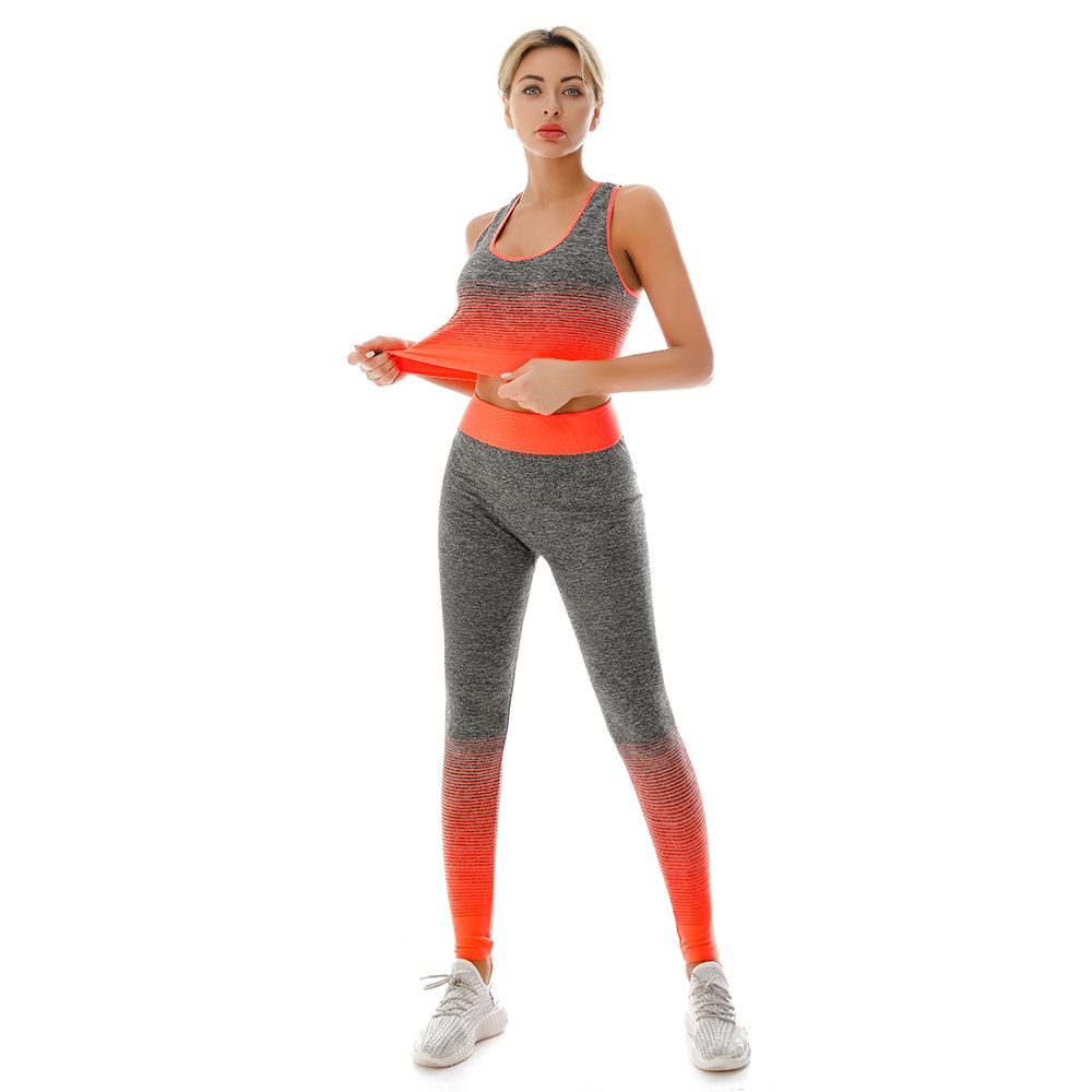 001 Langfristig verfügbarer, grenzüberschreitender Großhandel: Superelastisches Sport-BH- und Leggings-Set für Damen mit Farbverlauf – ideal für Yoga._voghion.com