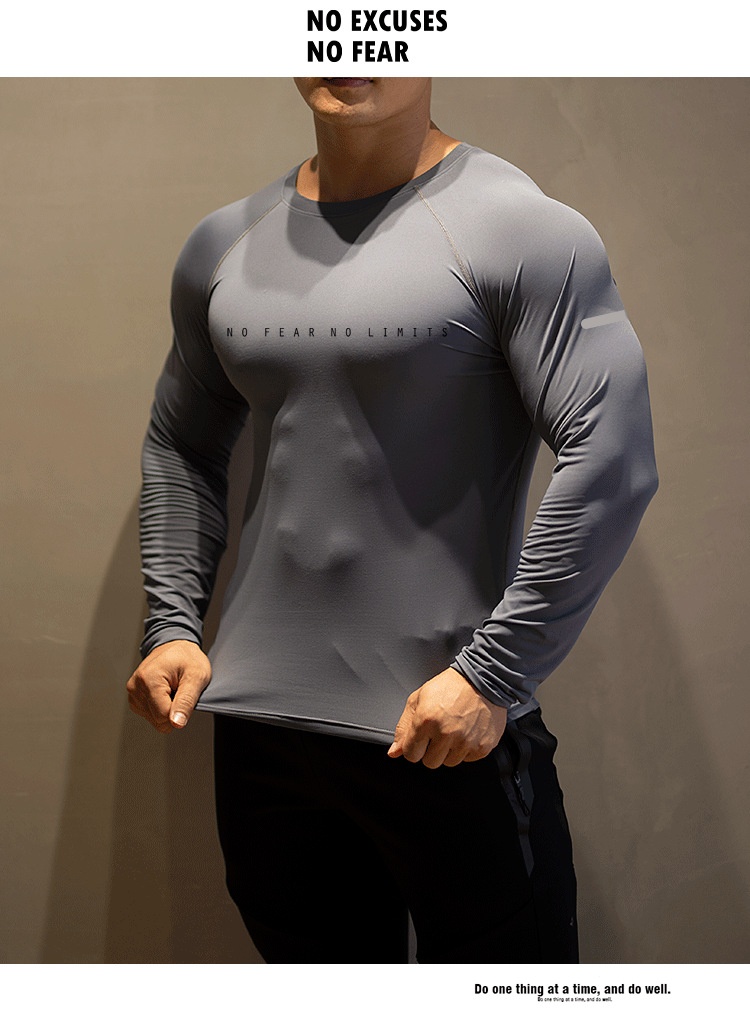 001 Men's Fitness Clothing Round Neck Long Sleeve Tight-Fitting High Elasticity Quick-Dry Sports Top Breathable T-Shirt Base_voghion.com