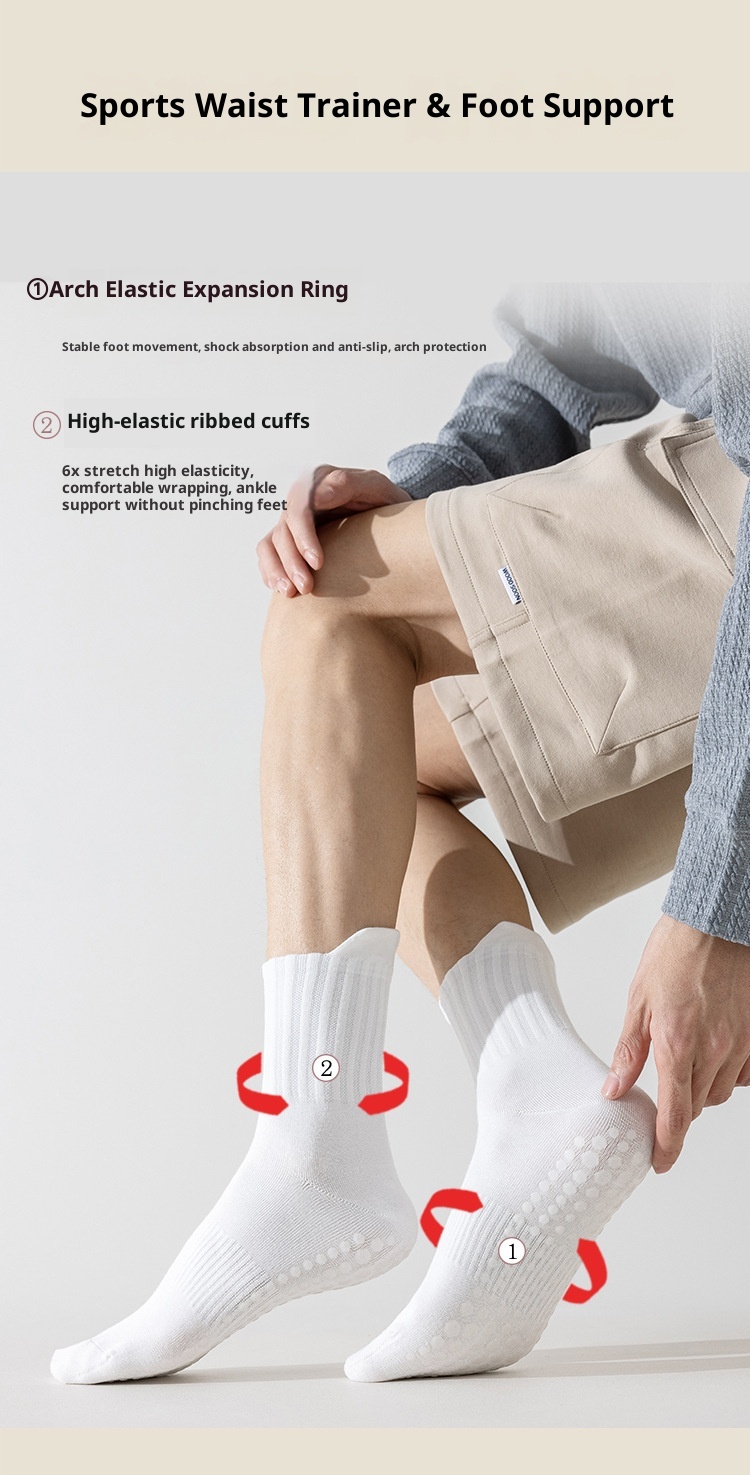 001 Rutschfeste Herren-Yogasocken aus Baumwolle, mittelhoch, schweißabsorbierend, deodorierend, für Pilates, Indoor-Training, geeignet für Erwachsene, Bodensocken_voghion.com