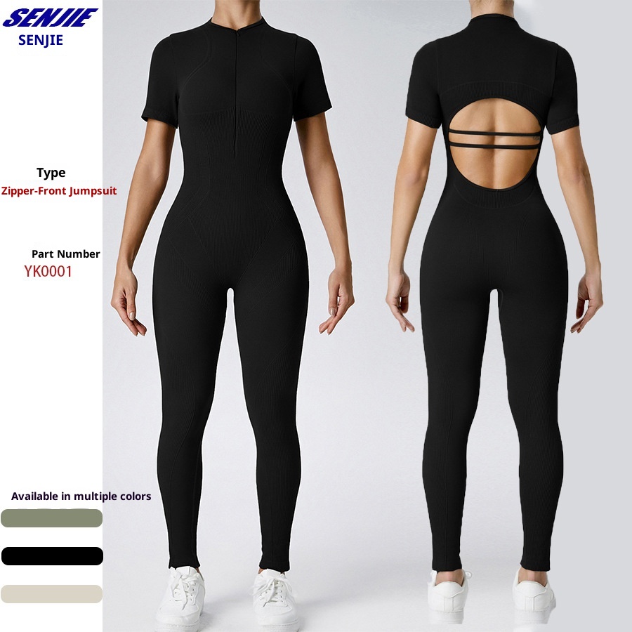 001 European And American Style Zipper One-Piece For Women, Cross-Border Running Sports Fitness Quick-Dry Breathable Shaping_voghion.com