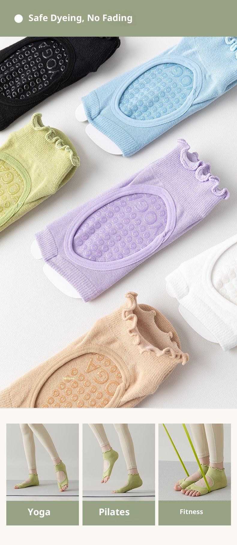 001 Calzini sportivi in pizzo con punta aperta, traspiranti, antiscivolo, per Pilates, Yoga, Fitness e Danza, in cotone, assorbenti e traspiranti_voghion.com