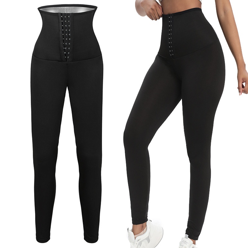 001 Neue, halbbeschichtete, figurformende Hose für Damen, Yogahose mit Saunaknöpfen, Jogginghose_voghion.com