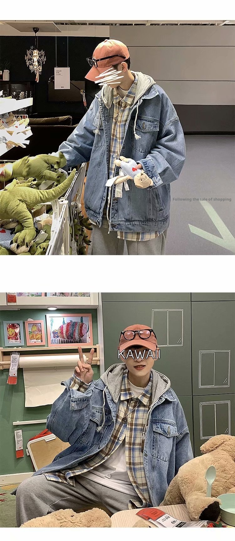 ActiveGo ActiveGo Men's Denim With Hood Korean Trendy Retro Brand European And Street American Handsome Hong Kong Style Jacket_voghion.com