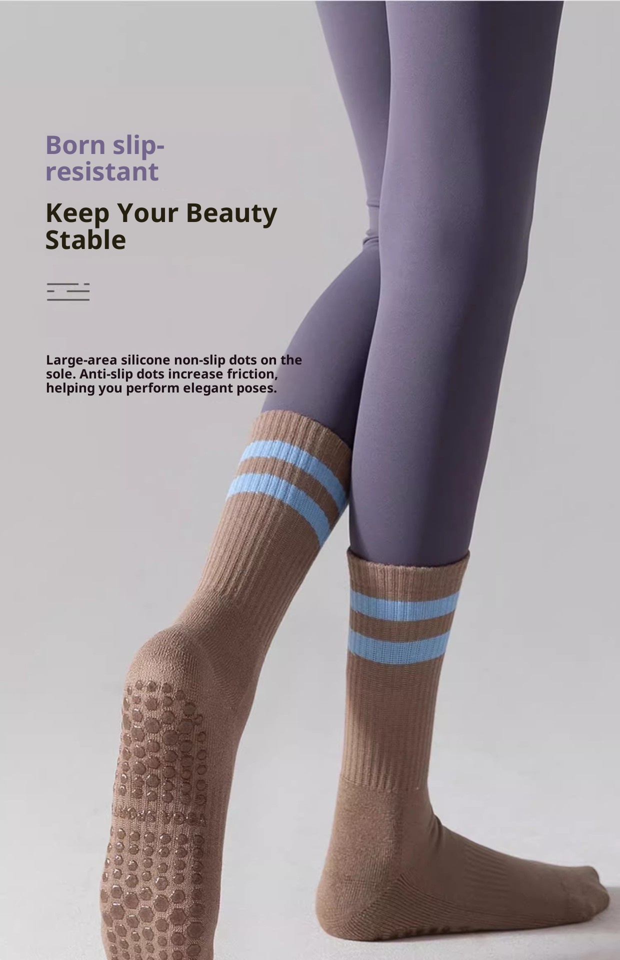 001 Yoga Damen Rutschfeste High-End Professionelle Indoor Pilates Fitness Sport Laufen Springseil Tanz Hohe Socken_voghion.com