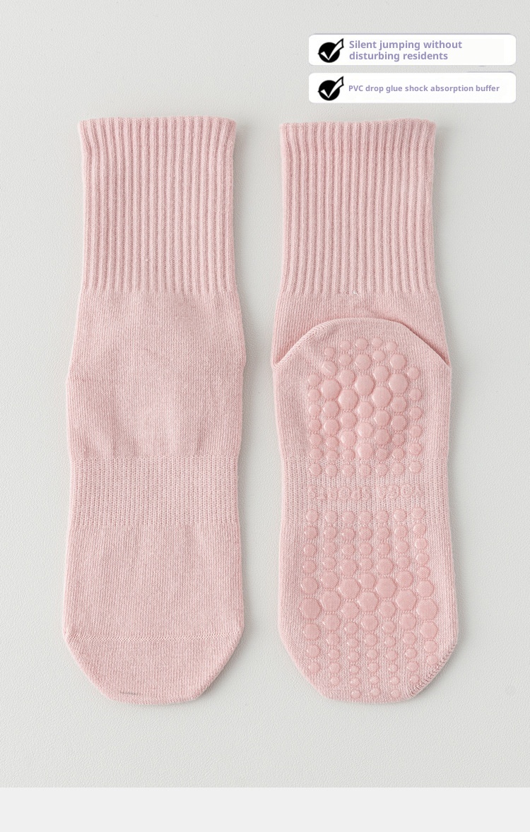 Chaussettes de yoga pour femmes, en coton, mi-mollet, idéales pour l'été, le fitness, la danse et le Pilates. Antidérapantes et sans coutures, elles sont parfaites pour le sport et le sol._voghion.com