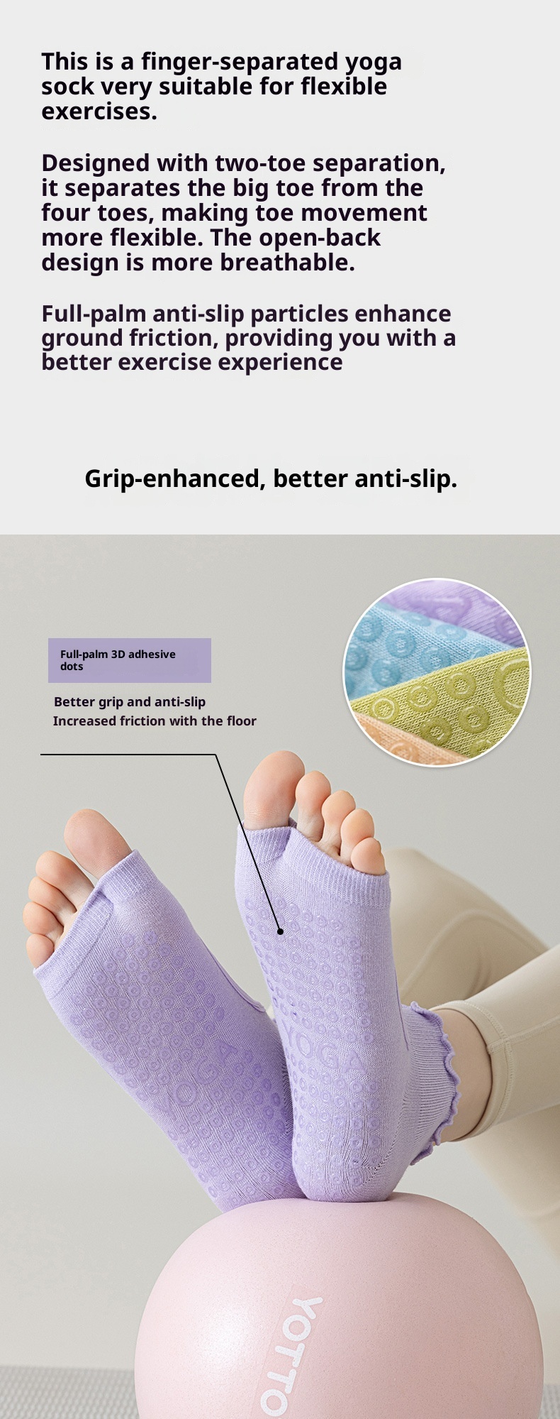 001 Calzini sportivi in pizzo con punta aperta, traspiranti, antiscivolo, per Pilates, Yoga, Fitness e Danza, in cotone, assorbenti e traspiranti_voghion.com