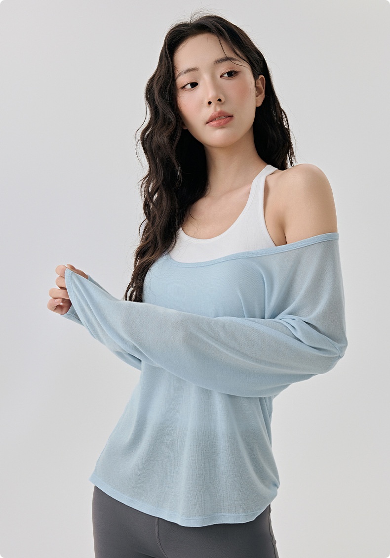 001 Yoga Suit For Women, High-End Layered Two-Piece Set, Breathable Long-Sleeve Top, Pilates Sports Vest With Chest Pads_voghion.com