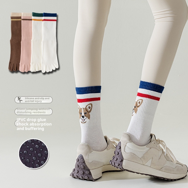 001 Kadınlar İçin Yoga Beş Parmaklı Sevimli Orta Baldır Fitness Dans Öğrencisi Silikon Kaymaz Nefes Alabilir Çoraplar_voghion.com