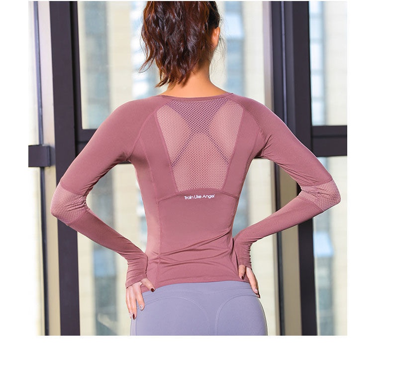 Camiseta deportiva larga de manga corta para entrenamiento, transpirable y de secado rápido 001 Yoga, corte ajustado, ideal para hacer ejercicio o correr._voghion.com