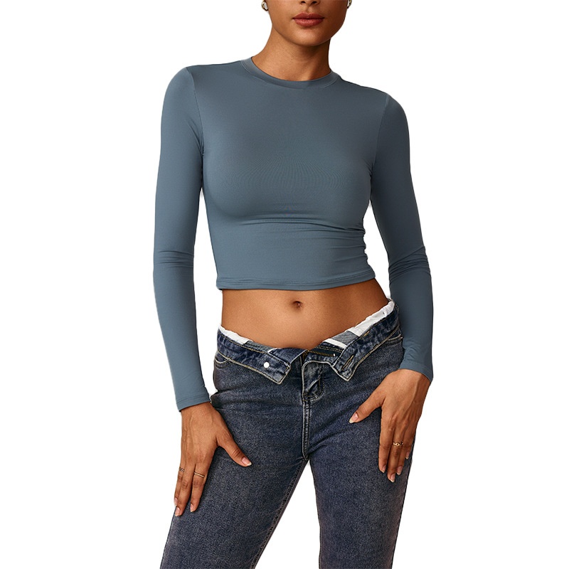 T-shirt moulant femme 001, séchage rapide, manches longues, idéal pour le yoga, le pilates, la course à pied et le fitness (réf. 8743)_voghion.com