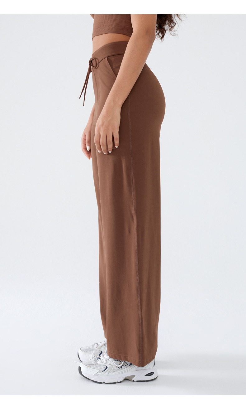 001 Damen Freizeit-Sporthose, locker geschnitten, schnelltrocknend, gerader Schnitt, hoher Bund, Bauchkontrolle, Yogahose, weites Bein_voghion.com