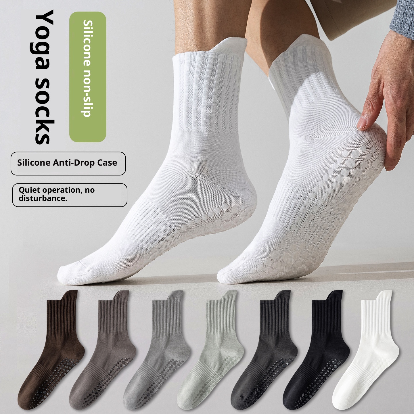 001 Rutschfeste Herren-Yogasocken aus Baumwolle, mittelhoch, schweißabsorbierend, deodorierend, für Pilates, Indoor-Training, geeignet für Erwachsene, Bodensocken_voghion.com