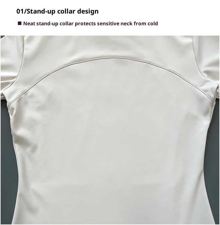 001 Giacca sportiva da corsa, ciclismo e yoga con colletto rialzato, con cerniera, a maniche lunghe, vestibilità slim, snellente, fitness, sole_voghion.com