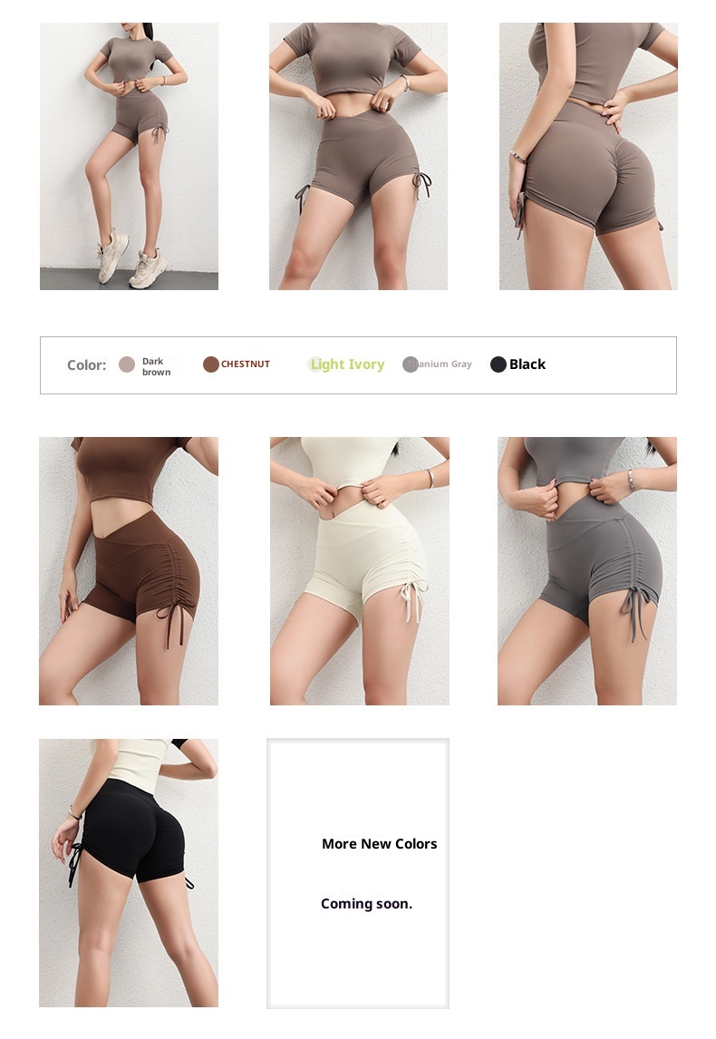 001 Cross-Border Peach Butt Tight Yoga Pants Tummy Control High Waist Drawstring Sports Fitness Daisy Three-Quarter Shorts_voghion.com