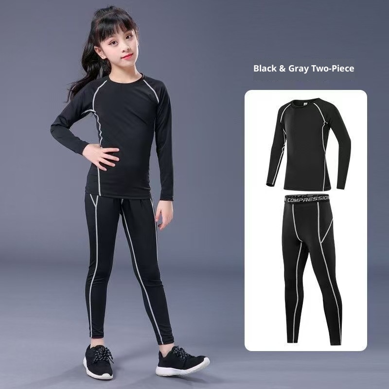 Ensemble de compression pour enfants 001 - Printemps, été, automne - Idéal pour la course à pied, le basketball, le football et le fitness._voghion.com
