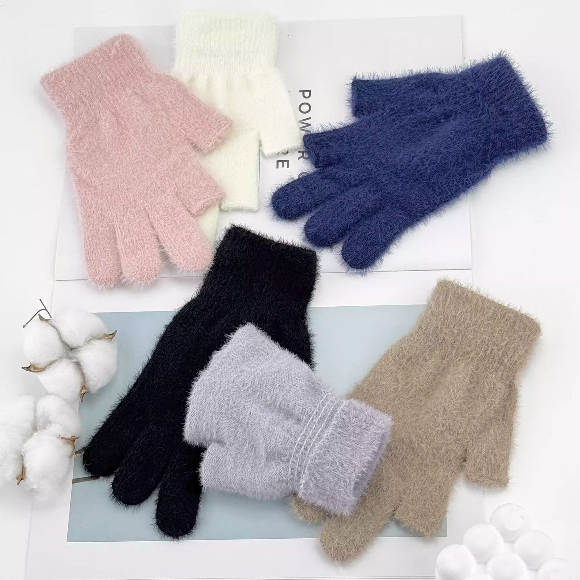 ActiveGo Winter Warm Plush Thickened Cold-Proof Student Two-Finger Exposed Outdoor Cycling Skiing Gloves_voghion.com