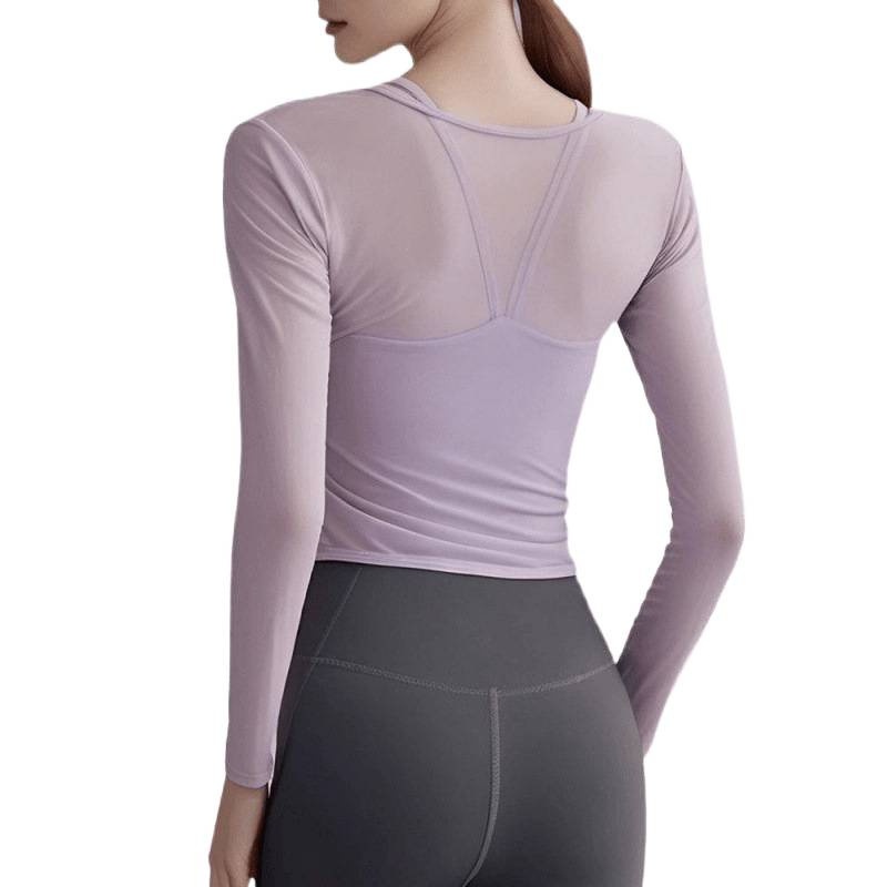 001 Completo da yoga alla moda per donna, autunno con cuscinetto per il petto, top sportivo a maniche lunghe, allenamento dimagrante e fitness_voghion.com