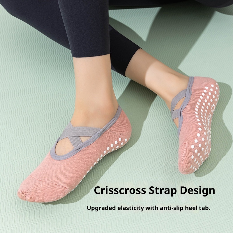 001 Yoga Home Exercise Floor Socks Cross Strap Non-Slip Heel Grips Dotted Anti-Slip Pilates Silicone Indoor Fitness_voghion.com