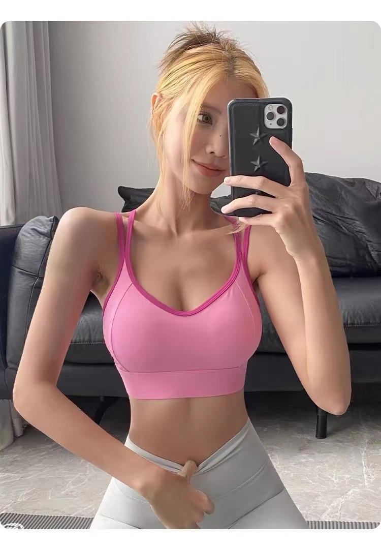 Top deportivo push-up para mujer, resistente a impactos, ideal para correr, entrenar y hacer ejercicio. Diseño de espalda de una pieza tipo top tipo sujetador deportivo para yoga._voghion.com