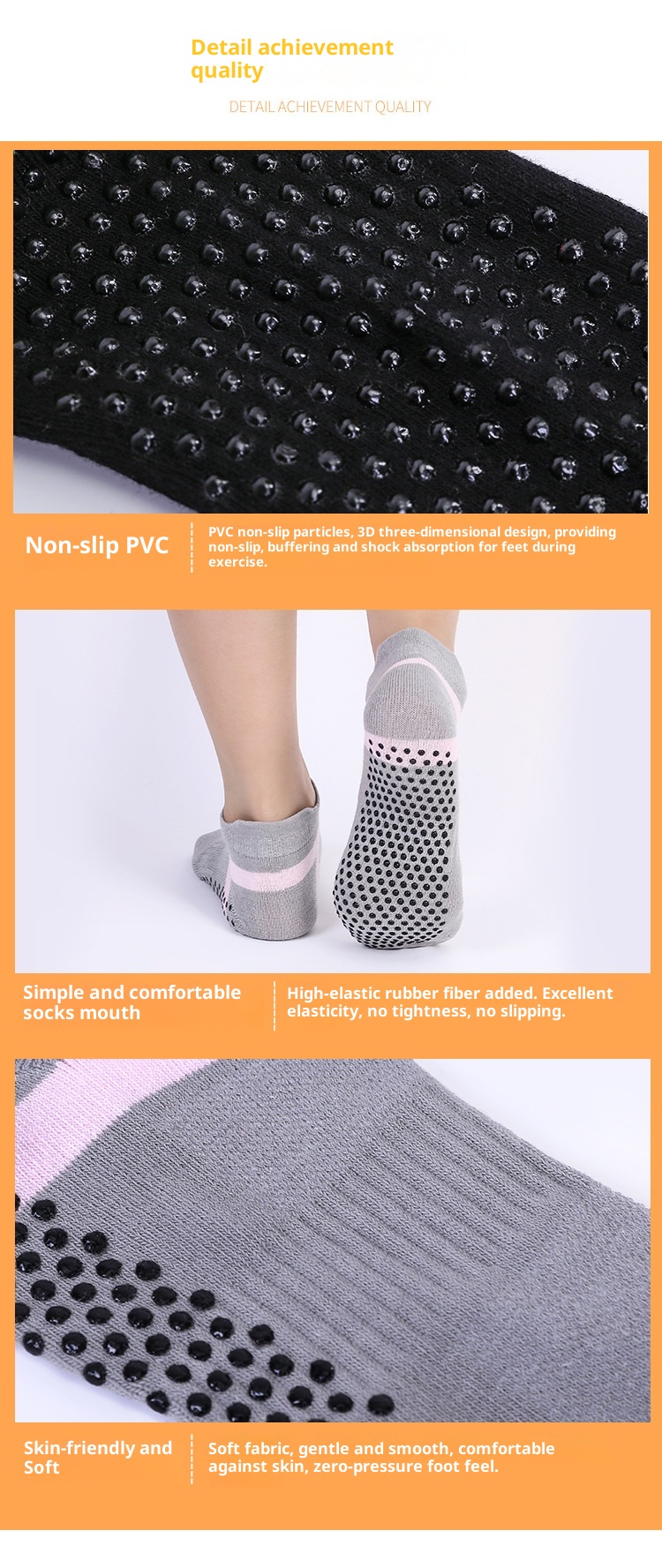 Chaussettes de yoga d'hiver 001 pour femmes, antidérapantes et respirantes, chaudes et confortables, en coton, avec picots adhésifs. Idéales pour le sport et les loisirs._voghion.com