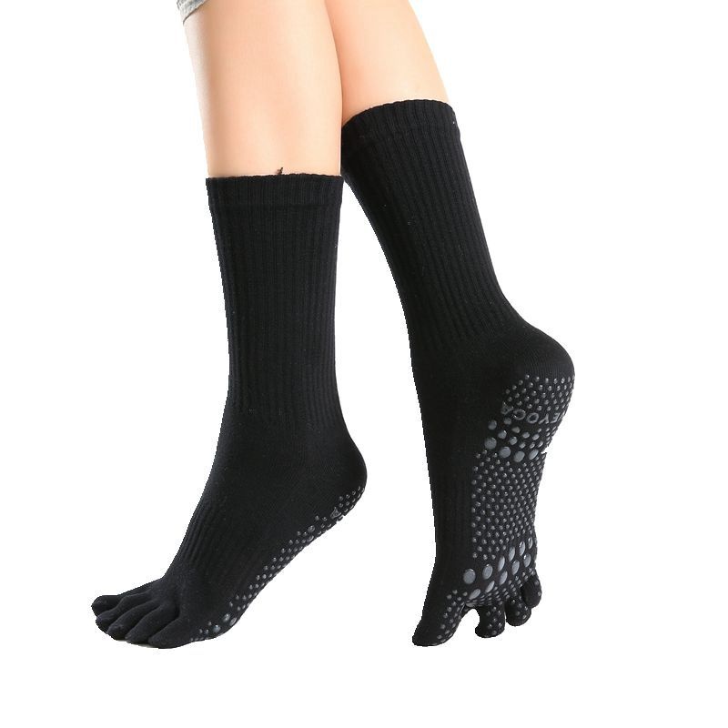 001 Professionelle, rutschfeste, mittelhohe Baumwoll-Sportsocken für Damen mit fünf Zehen, ideal für Yoga und Yoga._voghion.com