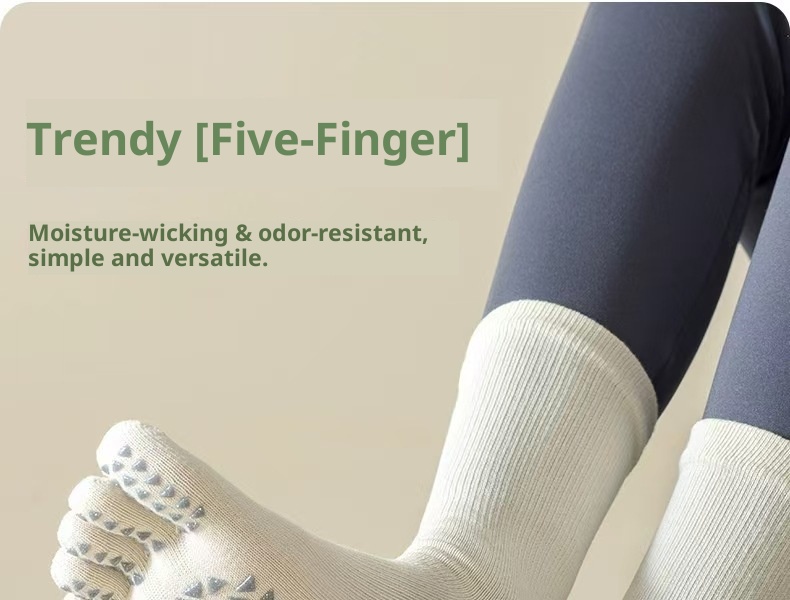 Chaussettes de yoga et de sport antidérapantes à cinq orteils, mi-mollet, pour le Pilates au sol, automne-hiver, avec séparation des orteils, style Zhuji, à clipser._voghion.com
